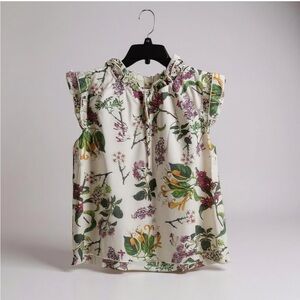 Bailey 44 Floral Ruffle Sleeve Lyocell Blend Button Front Blouse Top Women XL
